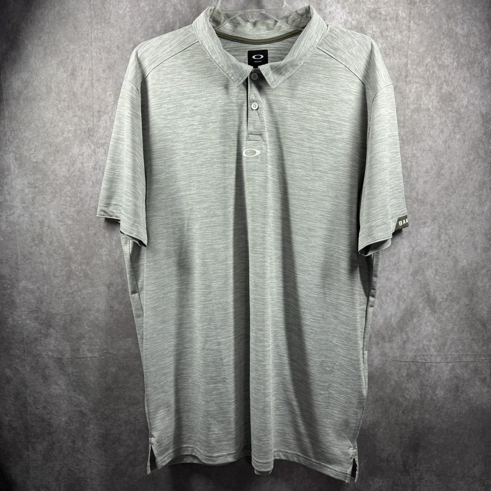 Oakley Polo Shirt Mens 2XL‎ Gray Performance Golf Regular Fit Logo Short Sleeve